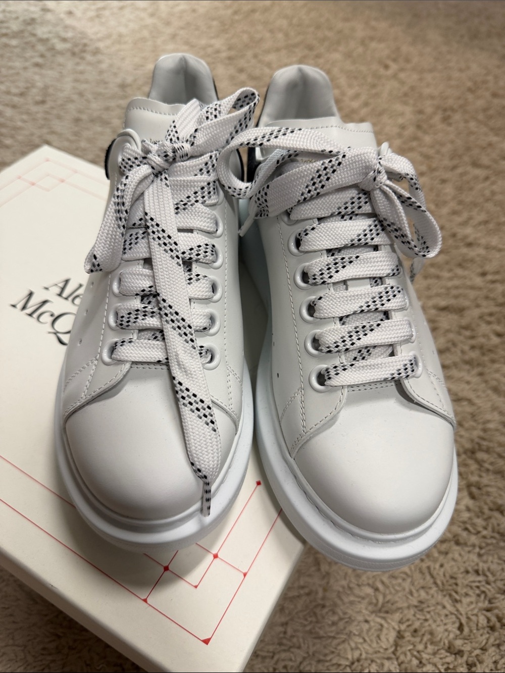 Alexander McQueen White Leather Sneakers with Black-Accent Laces size 37.5